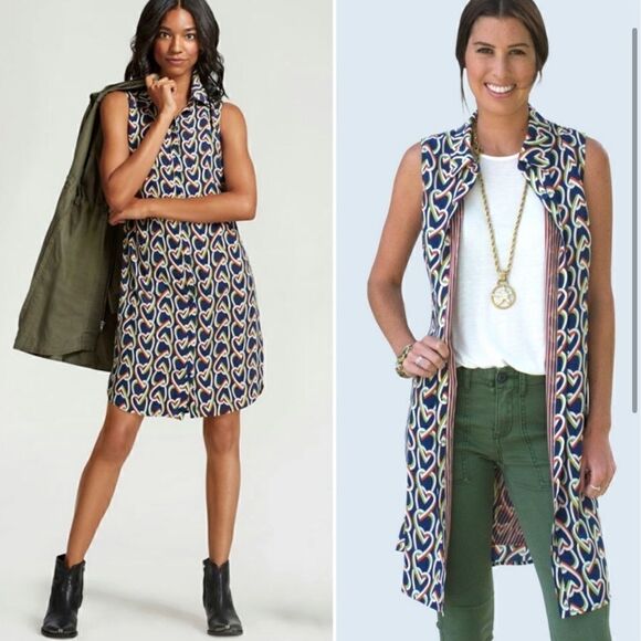 CAbi Dresses & Skirts - Cabi Amour Heart Print Button Up Sleeveless Shirt Dress